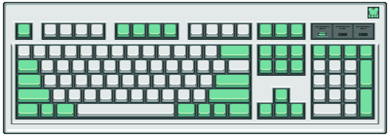 Pixelated image of a keyboard with green accents